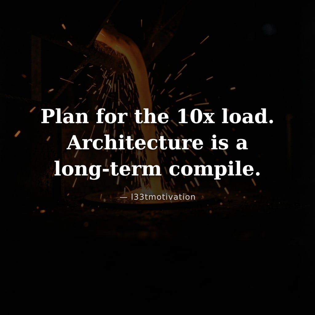 Plan for the 10x load. Architecture is a long-term compile.
