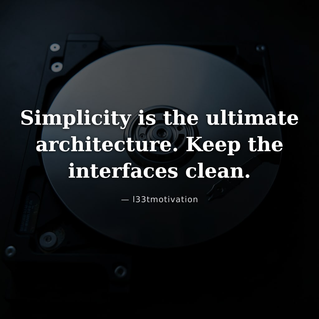 Simplicity is the ultimate architecture. Keep the interfaces clean.